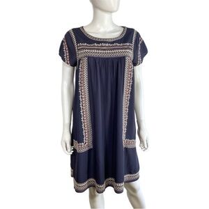 Mikarose Embroidered Dusty Navy Cap Sleeve Dress